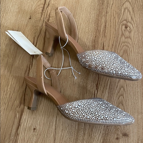 A New Day Isabel Embellished Slingback Glitter clear kitten Heels NWT size 6.5 - Picture 4 of 8